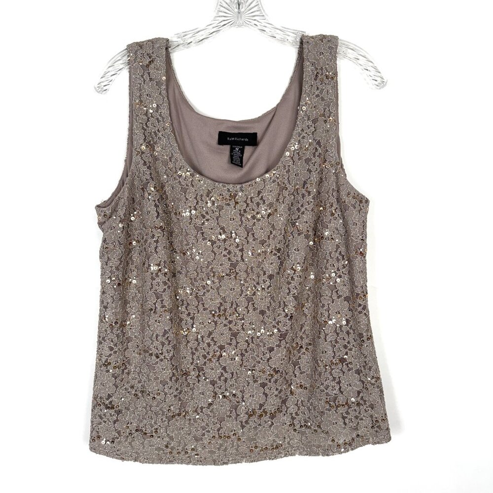R & M Richards Lace Pantsuit with Jeweled Neckline (David's Bridal). Taupe color - Picture 3 of 8